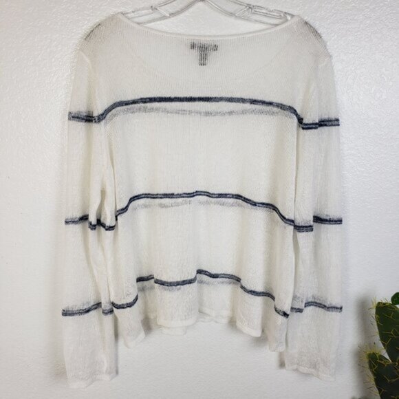 EILEEN FISHER 100% Organic Linen White Striped Pullover Top Sheer Knit size XL - Picture 8 of 13